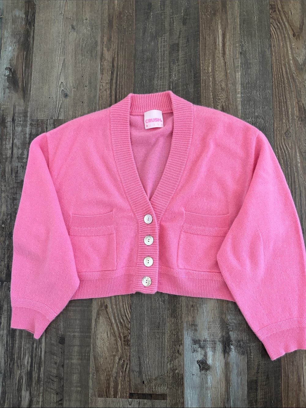 Crush Cashmere Pink V-Neck Cropped Cardigan Sweater